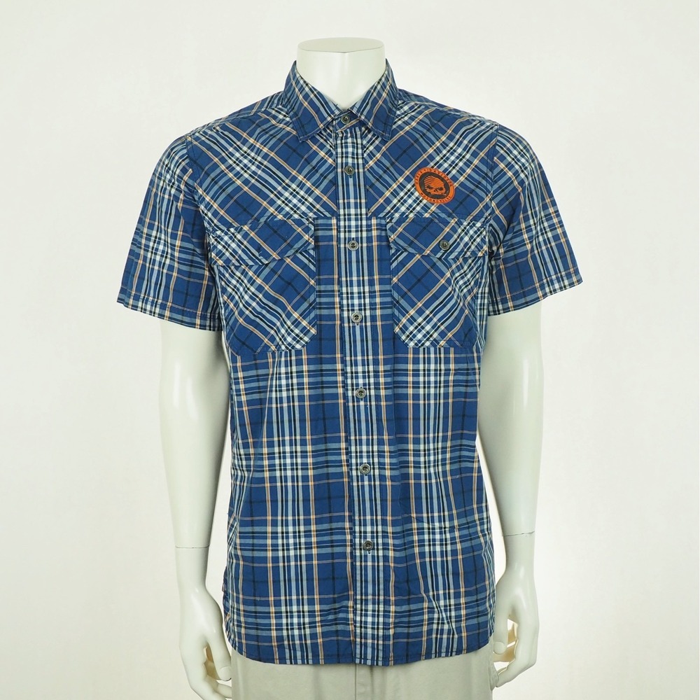 Harley Davidson Button Down Shirt Mens Medium Blue Plaid Vented Performance